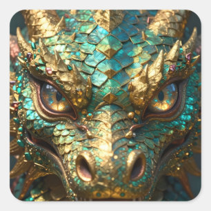 Turquoise en Gouden Draak  Vierkante Sticker