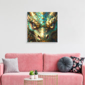 Turquoise en Gouden Drakengezicht Canvas Afdruk (Insitu (Woonkamer))