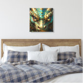 Turquoise en Gouden Drakengezicht Canvas Afdruk (Insitu (Slaapkamer))
