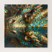 Turquoise en Gouden Drakengezicht Legpuzzel (Horizontaal)