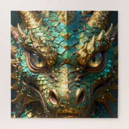 Turquoise en Gouden Drakengezicht Legpuzzel