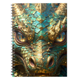 Turquoise en Gouden Drakengezicht Notitieboek