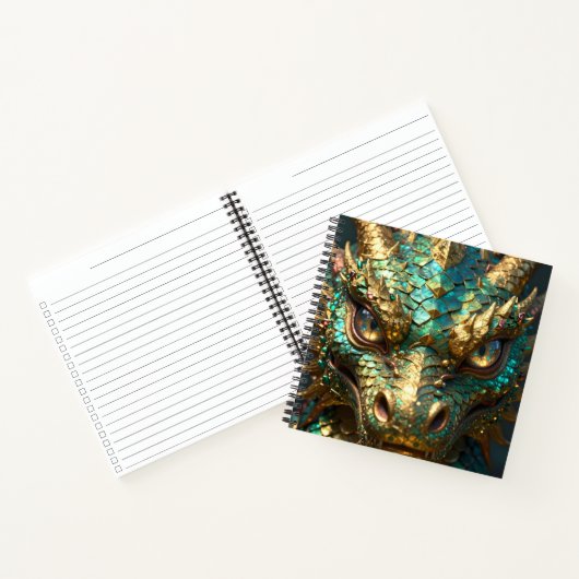 Turquoise en Gouden Drakengezicht Notitieboek (Binnen)