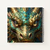 Turquoise en Gouden Drakengezicht Notitieboek (Achterkant)