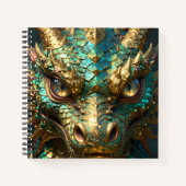 Turquoise en Gouden Drakengezicht Notitieboek (Voorkant)