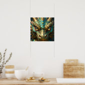 Turquoise en Gouden Drakengezicht Poster (Keuken)