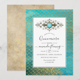 Turquoise en gouden edelsteen zeemeermin Quinceañe Kaart