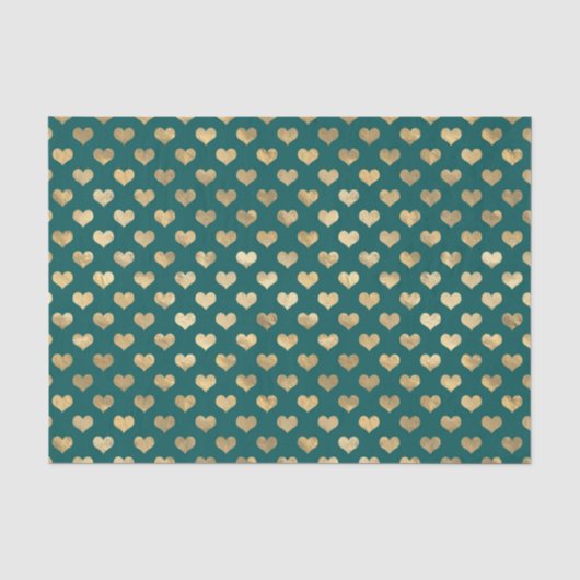 Turquoise en gouden folie harten tissuepapier (Voorkant)