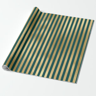 Turquoise en gouden folie strepen cadeaupapier