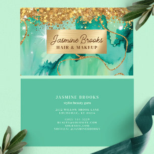 Turquoise en gouden glinsterende glam waterverf visitekaartje