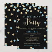 Turquoise en gouden glinsterende verjaardagsuitnod kaart (Voorkant / Achterkant)