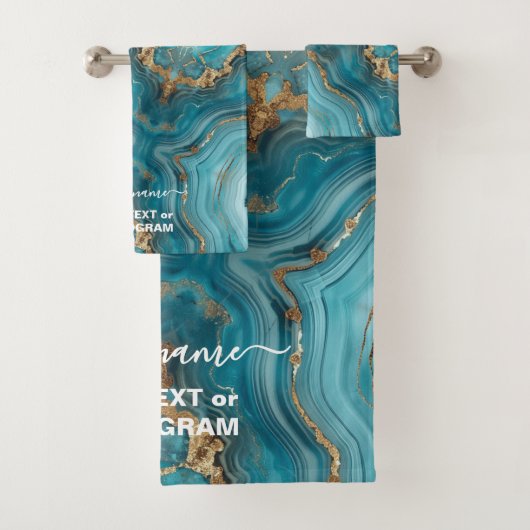 Turquoise en Gouden Glitter Agaat Bad Handdoek (Insitu)