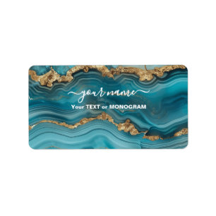 Turquoise en Gouden Glitter Agaat Etiket