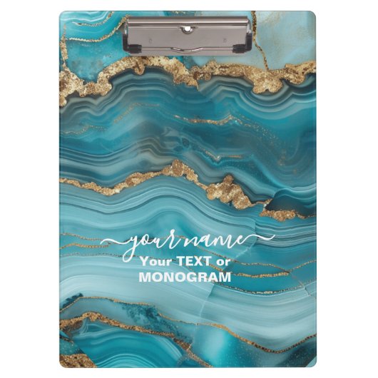 Turquoise en Gouden Glitter Agaat Klembord (Voorkant)