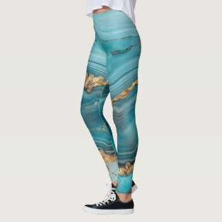 Turquoise en Gouden Glitter Agaat Leggings