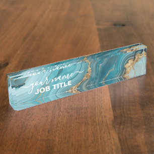 Turquoise en Gouden Glitter Agaat Naambordje