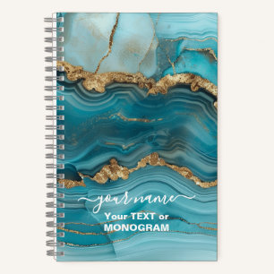 Turquoise en Gouden Glitter Agaat Notitieboek