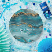 Turquoise en Gouden Glitter Agaat Papieren Bordje (Feest)