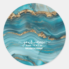 Turquoise en Gouden Glitter Agaat Ronde Sticker