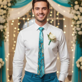 Turquoise en Gouden Glitter Agaat Stropdas