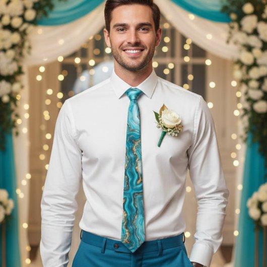 Turquoise en Gouden Glitter Agaat Stropdas