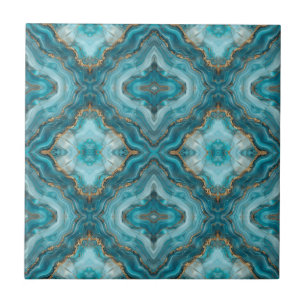 Turquoise en Gouden Glitter Agaat Tegeltje