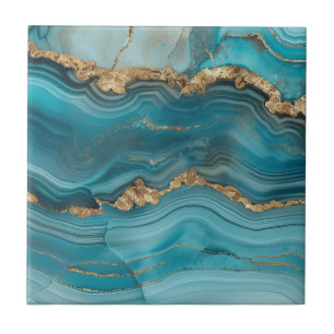 Turquoise en Gouden Glitter Agaat Tegeltje
