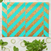 Turquoise en Gouden Glitter Chevron Gestreept Patr Theedoek (Gevouwen)