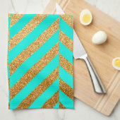 Turquoise en Gouden Glitter Chevron Gestreept Patr Theedoek (Quarter Fold)