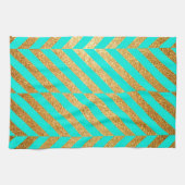 Turquoise en Gouden Glitter Chevron Gestreept Patr Theedoek (Horizontaal)