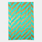 Turquoise en Gouden Glitter Chevron Gestreept Patr Theedoek (Verticaal)