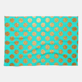 Turquoise en Gouden Glitter Polka Dot Pattern Theedoek
