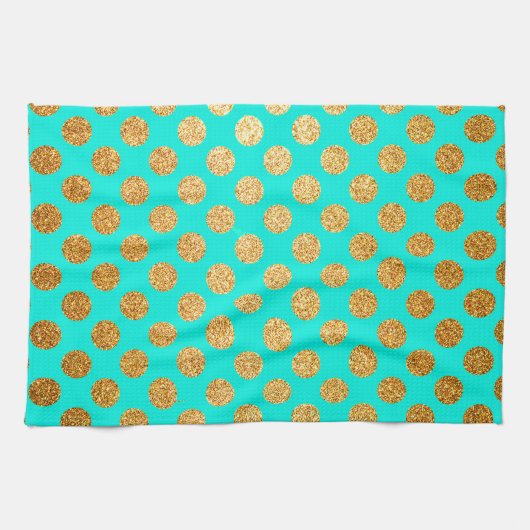Turquoise en Gouden Glitter Polka Dot Pattern Theedoek (Horizontaal)