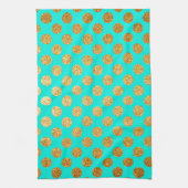 Turquoise en Gouden Glitter Polka Dot Pattern Theedoek (Verticaal)
