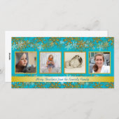 Turquoise en Gouden Kerstdia Familie Foto Kaart (Voorkant / Achterkant)