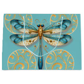 Turquoise en gouden libel groot cadeauzakje (Voorkant)