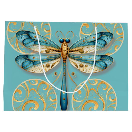Turquoise en gouden libel groot cadeauzakje (Achterkant)