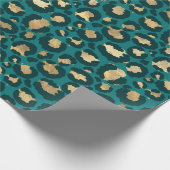 Turquoise en gouden luipaardvlekken cadeaupapier (Hoek)