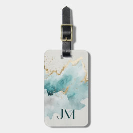 Turquoise en gouden marmer bagagelabel
