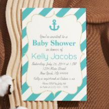 Turquoise en gouden nautische Baby shower uitnodig