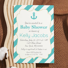 Turquoise en gouden nautische Baby shower uitnodig Kaart