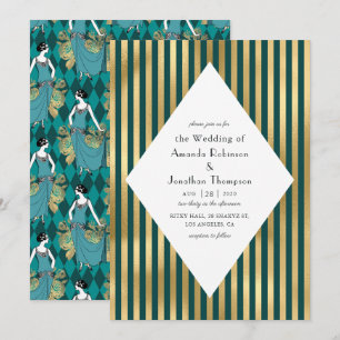 Turquoise en Gouden Paris Art Deco Bruiloft Kaart