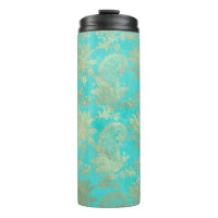 Turquoise en Gouden Pauw Damast