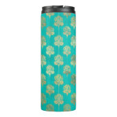 Turquoise en gouden pauw grunge damast thermosbeker (Achterkant)