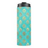 Turquoise en gouden pauw thermosbeker (Voorkant)