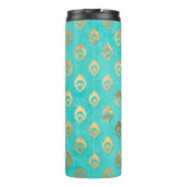 Turquoise en gouden pauw thermosbeker (Achterkant)
