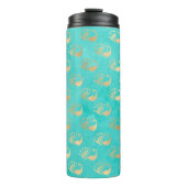 Turquoise en gouden pauw thermosbeker (Voorkant)