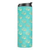 Turquoise en gouden pauw thermosbeker (Gedraaid links)