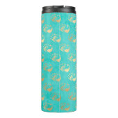 Turquoise en gouden pauw thermosbeker (Achterkant)