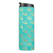 Turquoise en gouden pauw thermosbeker (Geroteerd rechts)